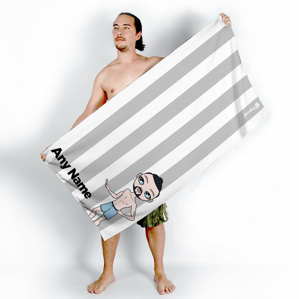 MrCB Personalized Grey Stripe Beach Towel - Image 1