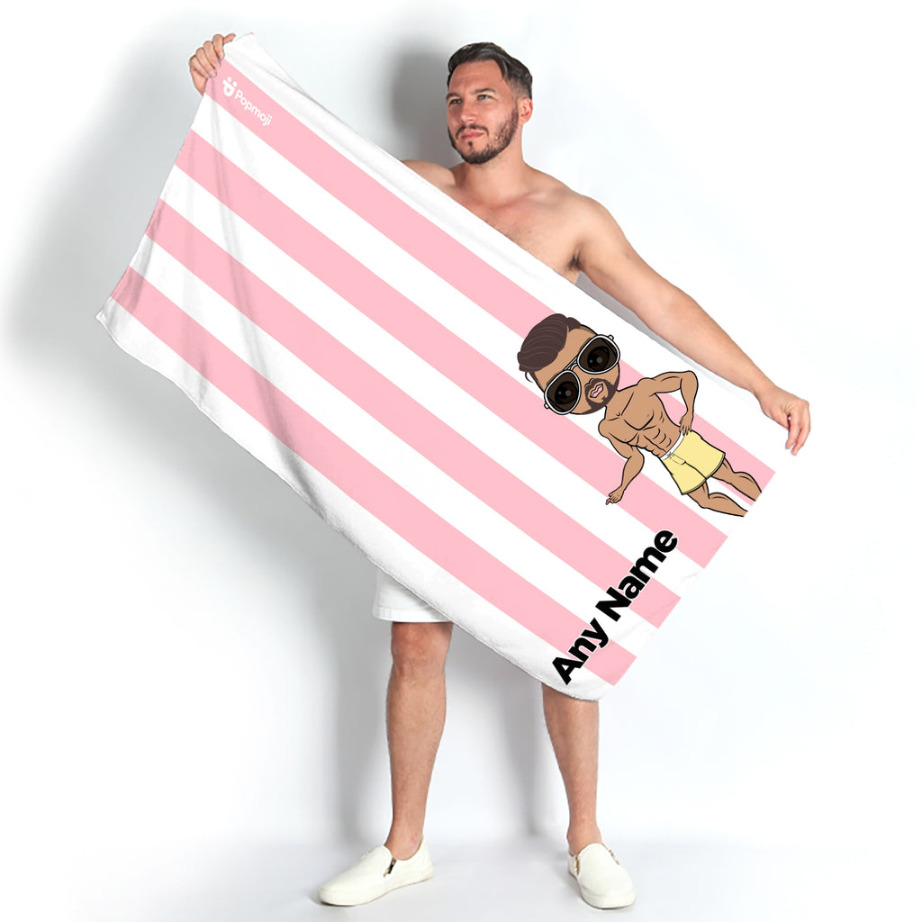 MrCB Personalized Light Pink Stripe Beach Towel - Image 1