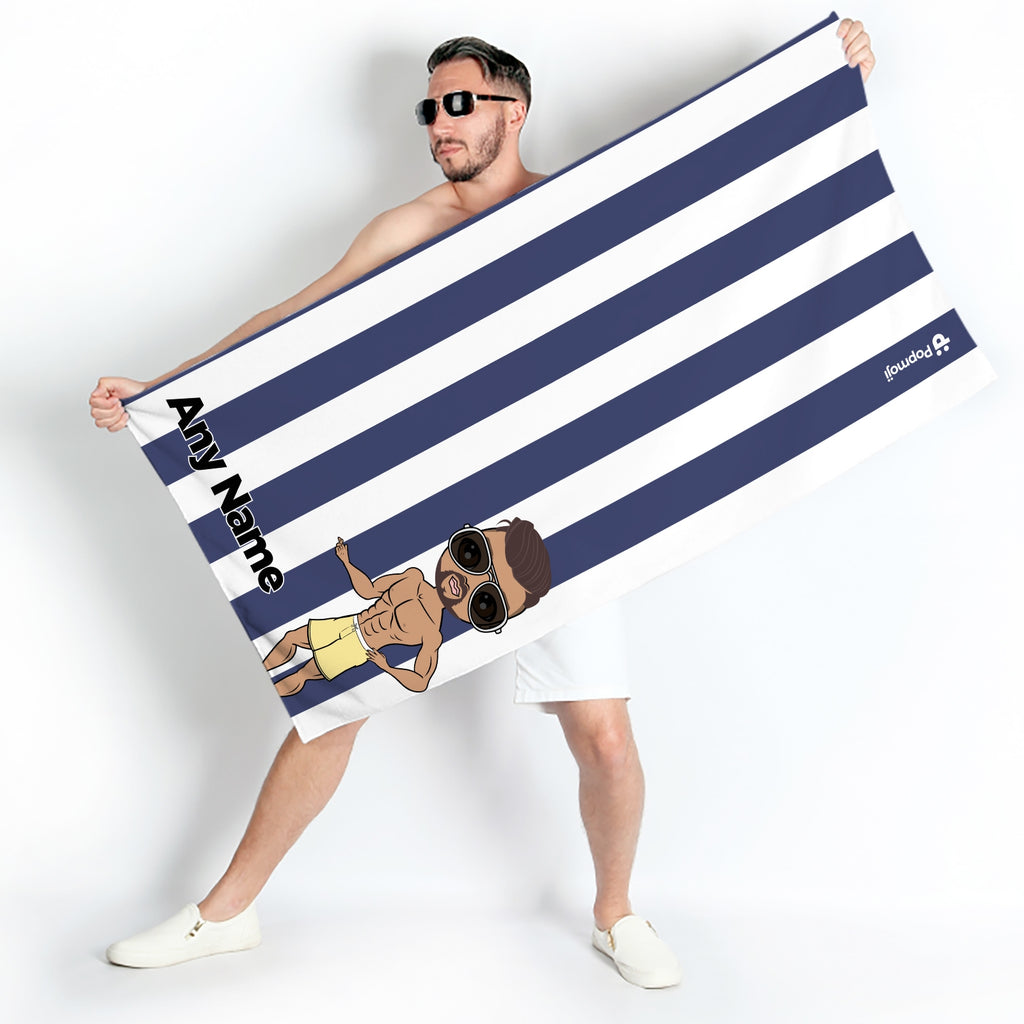 MrCB Personalized Navy Stripe Beach Towel - Image 1