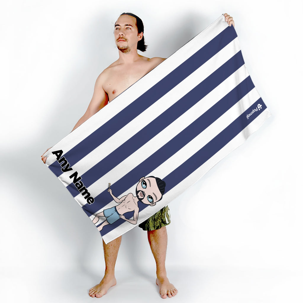 MrCB Personalized Navy Stripe Beach Towel - Image 4