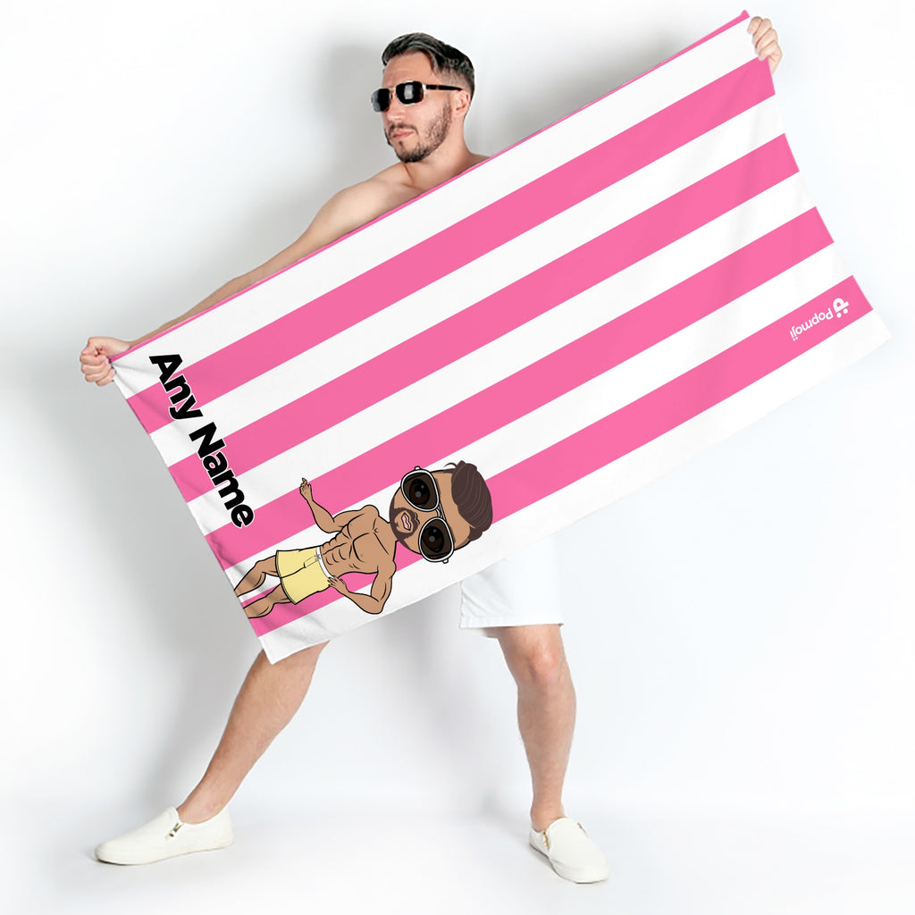 MrCB Personalized Pink Stripe Beach Towel - Image 1