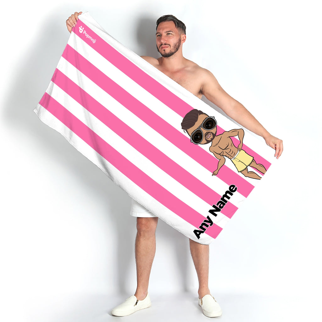 MrCB Personalized Pink Stripe Beach Towel - Image 3