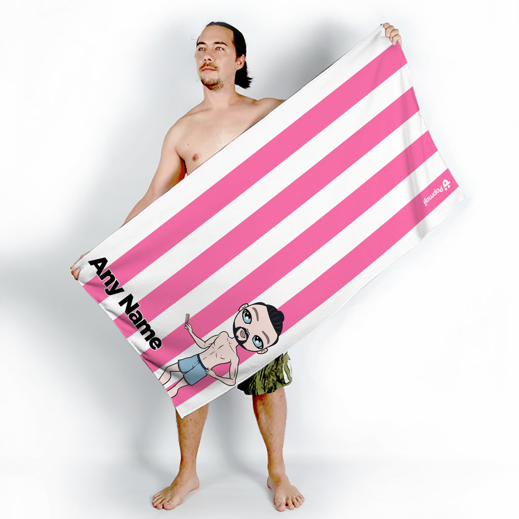 MrCB Personalized Pink Stripe Beach Towel - Image 5