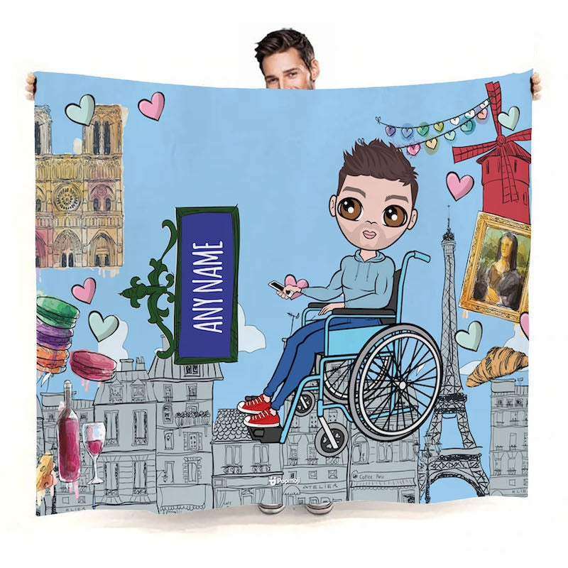 Mens Love Paris Wheelchair Fleece Blanket - Image 1