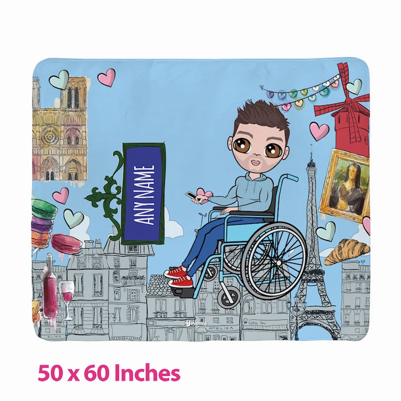 Mens Love Paris Wheelchair Fleece Blanket - Image 3