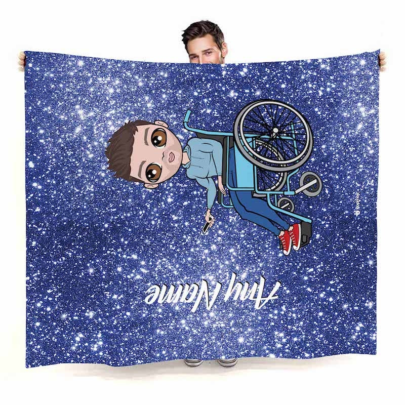 Mens Wheelchair Portrait Blue Glitter Effect Fleece Blanket - Image 2