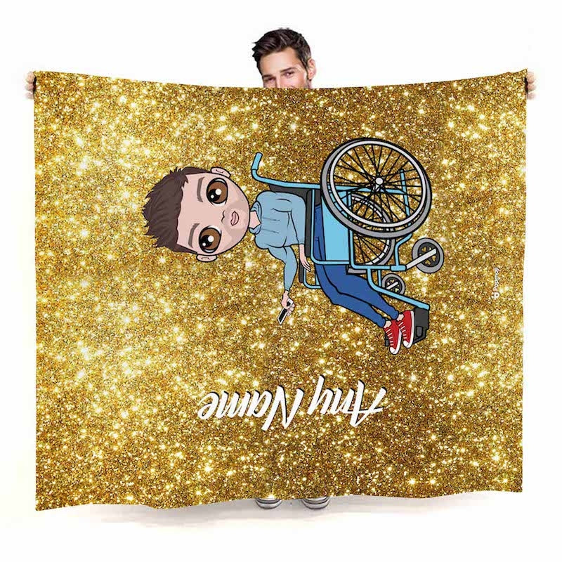 Mens Wheelchair Portrait Gold Glitter Effect Fleece Blanket - Image 2