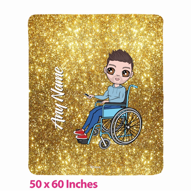 Mens Wheelchair Portrait Gold Glitter Effect Fleece Blanket - Image 1