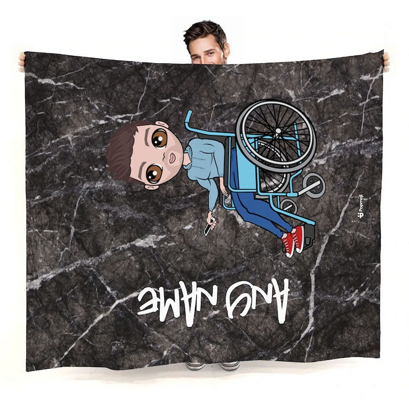 Mens Wheelchair Portrait Marble Fleece Blanket - Image 2