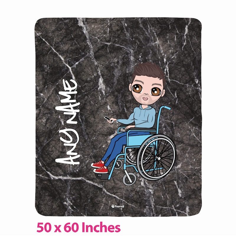 Mens Wheelchair Portrait Marble Fleece Blanket - Image 1