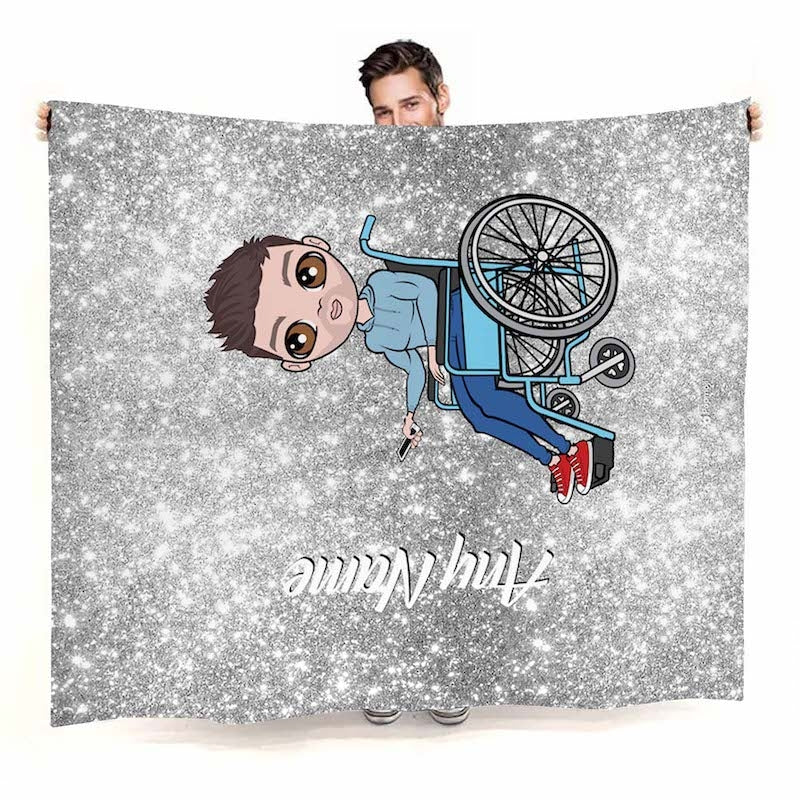 Mens Wheelchair Portrait Silver Glitter Effect Fleece Blanket - Image 2