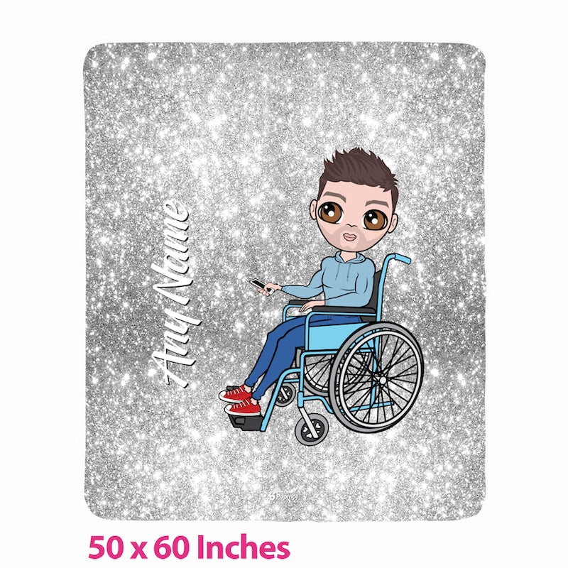 Mens Wheelchair Portrait Silver Glitter Effect Fleece Blanket - Image 1