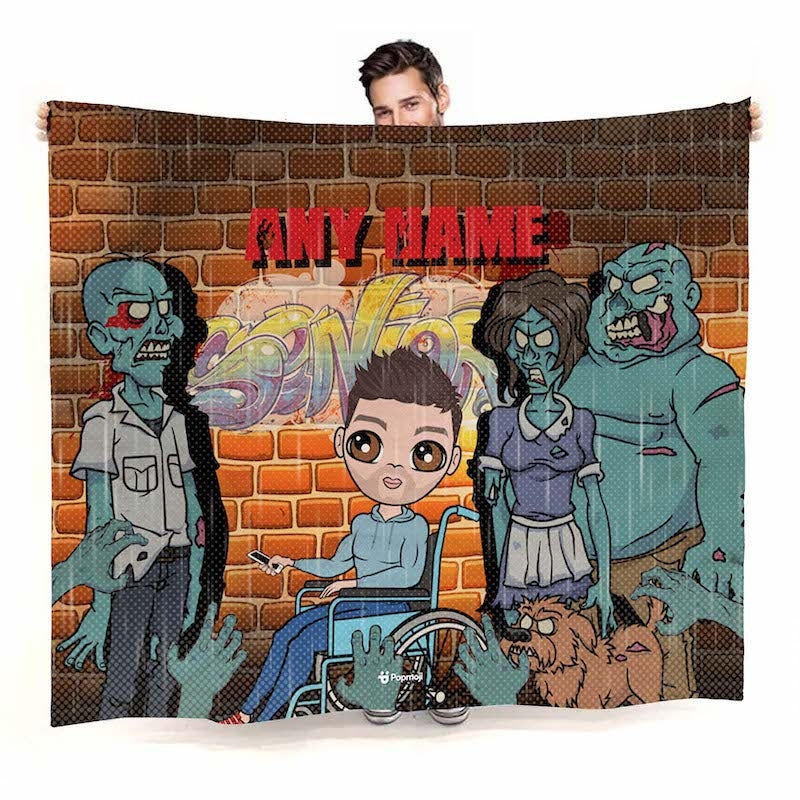 Mens Zombie Wheelchair Fleece Blanket - Image 1