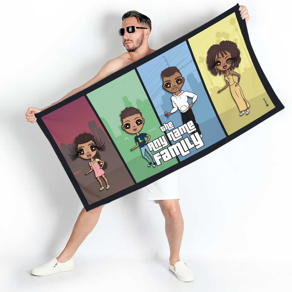 Multi Character Color Blocks Family Of 4 Beach Towel - Image 1