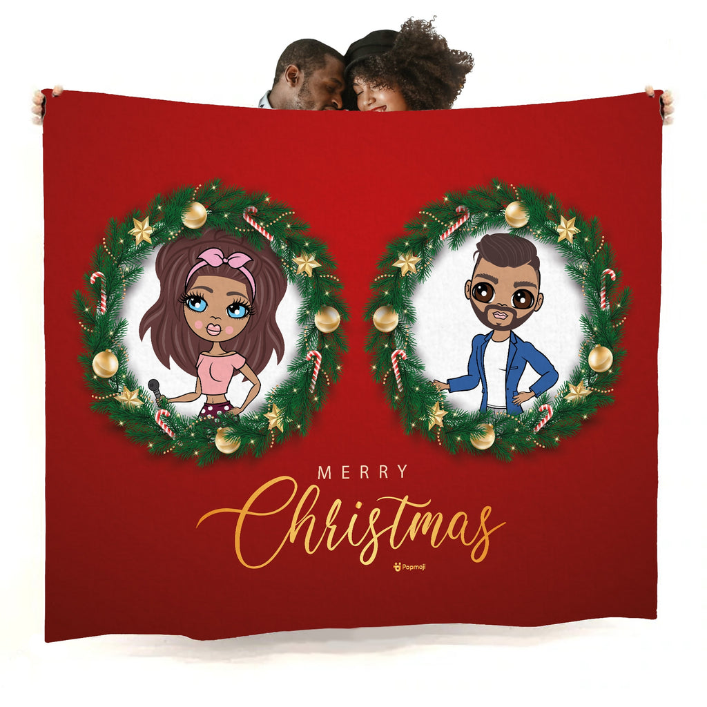 Multi Character Couples Merry Christmas Wreaths Fleece Blanket - Image 1