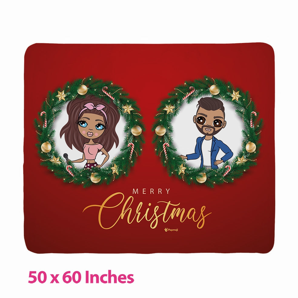 Multi Character Couples Merry Christmas Wreaths Fleece Blanket - Image 2