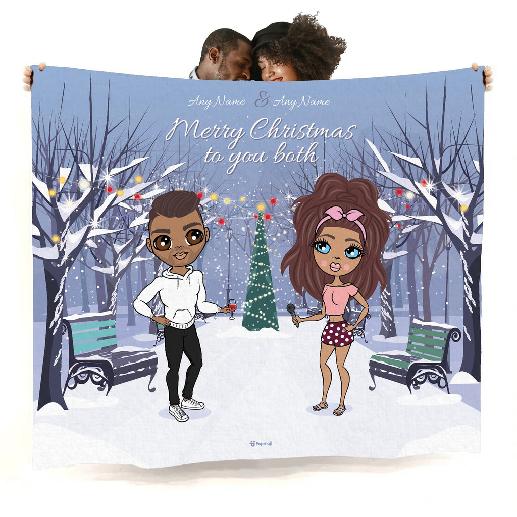Multi Character Couples Romantic Christmas Fleece Blanket - Image 1