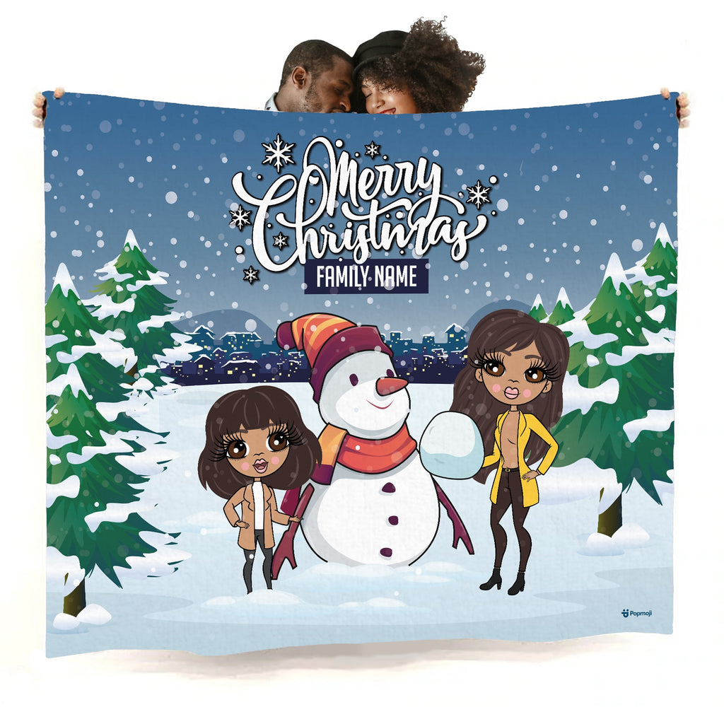 Multi Character Snow Fun Adult And Child Fleece Blanket - Image 1