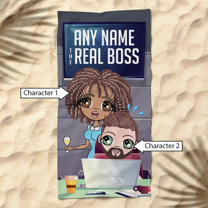 Multi Character Couples The Real Boss Beach Towel - Image 2