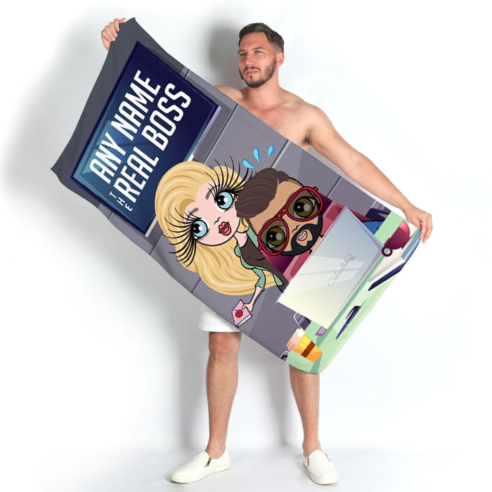 Multi Character Couples The Real Boss Beach Towel - Image 1