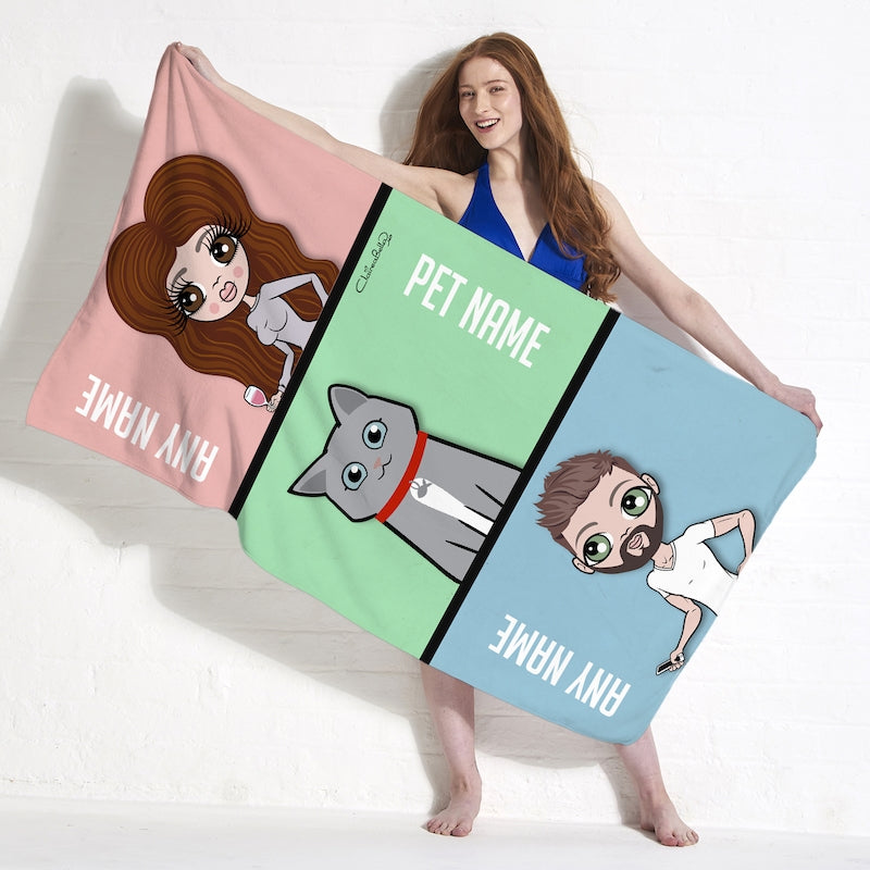 Multi Character Couple And Cat Beach Towel - Image 1