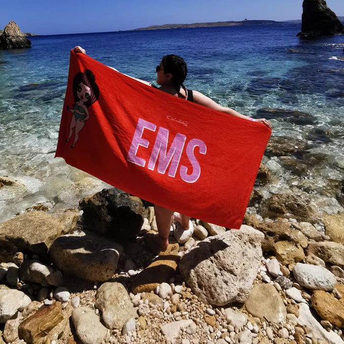 Womens Personalized Red Bold Name Beach Towel