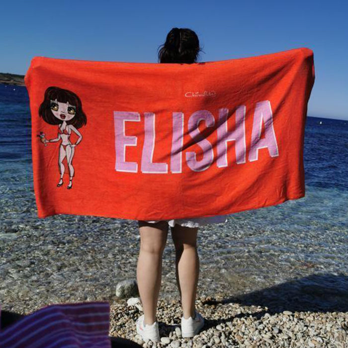 Womens Personalized Red Bold Name Beach Towel