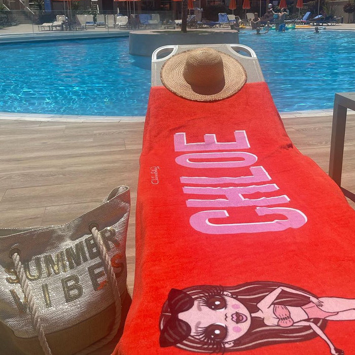 Womens Personalized Red Bold Name Beach Towel