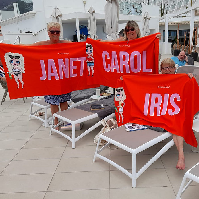 Womens Personalized Red Bold Name Beach Towel