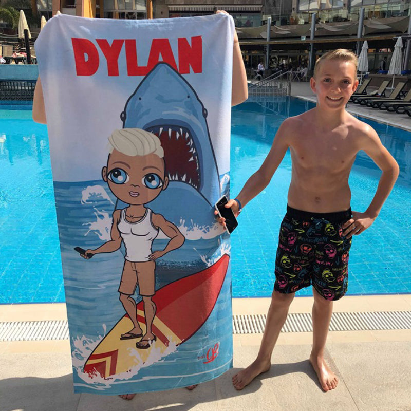 Boys Personalized Shark Attack Beach Towel