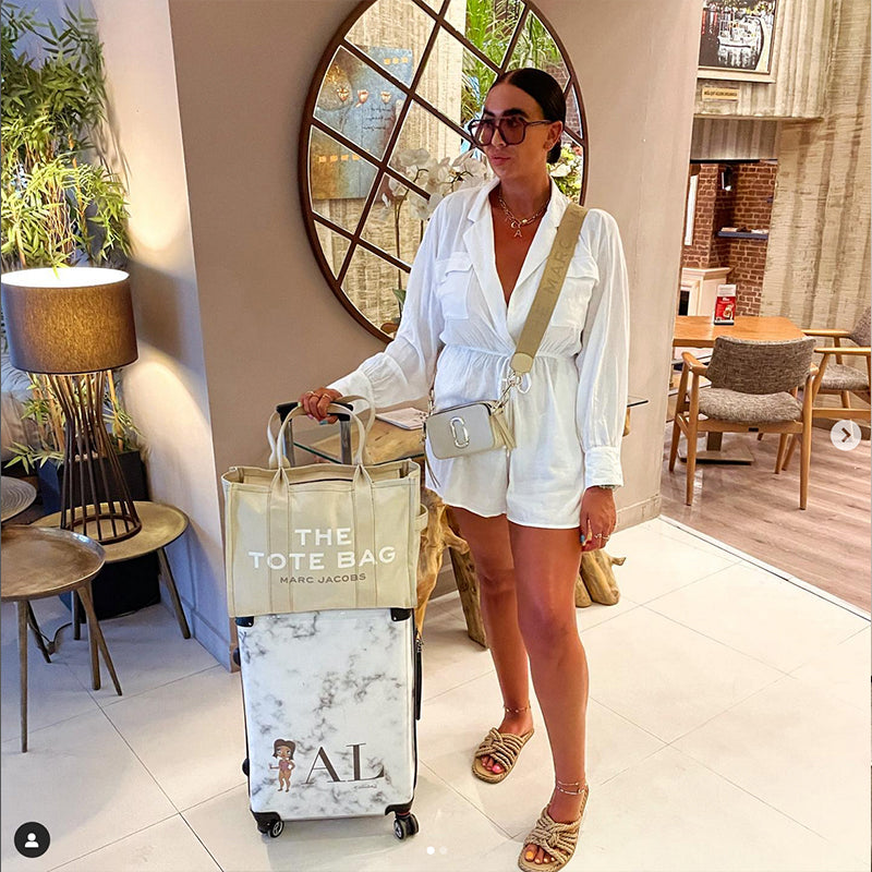 Womens Personalized The LUX Collection White Marble Suitcase